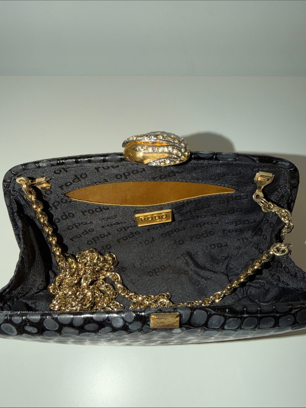 Vintage RODO Italy black croc embossed leather clutch shoulder bag - Picture 11 of 14